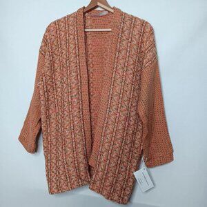 Leslie Wright Handwovens Open Front Shirt Textile Art Peach Cotton Rayon Silk